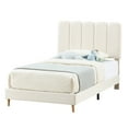 thumbnail image 1 of Yiwa Velvet Twin Platform Bed, Wave Headboard Upholstered Frame for Kids or Girls, No Box Spring Needed, 1 of 7