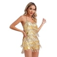 thumbnail image 2 of Zaldita Women's Sequins Tassel Leotards Latin Jazz Ballroom Dance Backless Fringed Cocktail Dress Gold XXL, 2 of 7