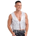 thumbnail image 2 of Mufeng Men's Shiny Sequin Tassel Vest Top Glitter V Neck Crop Tank Top Waistcoat Party Clubwear Silver 3XL, 2 of 7