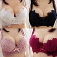 thumbnail image 4 of Womens Bras,Lace Water-Soluble Flower Embroidery Gathered Thickened Side Breast Bra + Panty Set(75-85B), 4 of 4