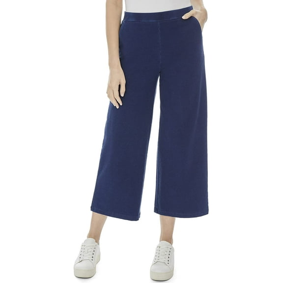 Women's Pullon Wide Leg Crop Pants Indigo Rinse Wash X-Large