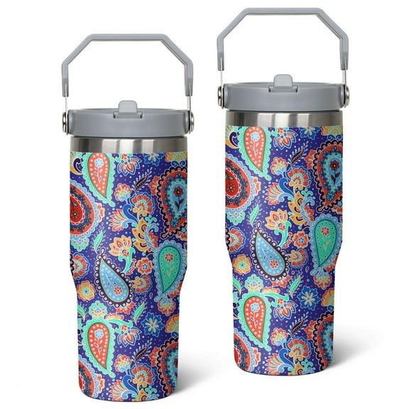 30oz Boho Style Stainless Steel Tumbler with Top Handle,Abstract Art Vintage Travel Coffee Mug Flip Straw Cup,Gifts for Women Girls Men Adults(grey)