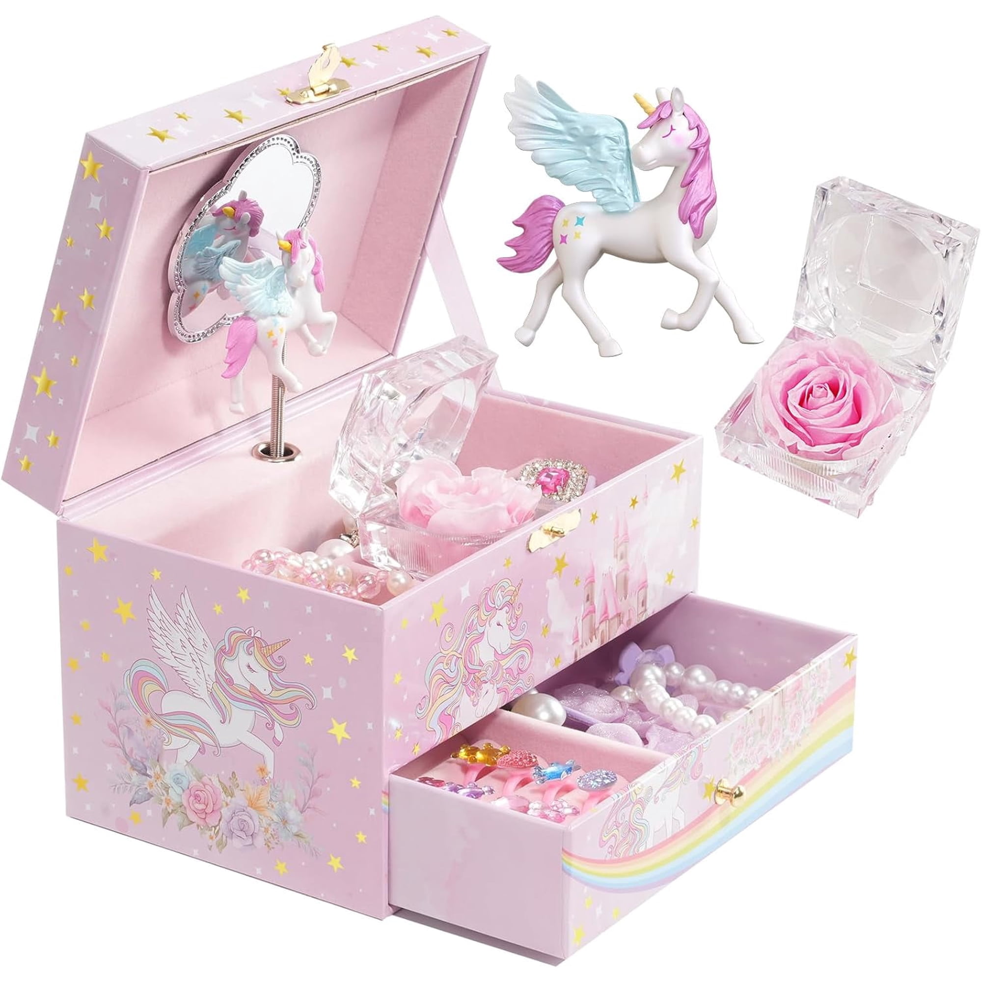 Procase Children's Jewelry Box, Kids Jewelry Organizer with Unicorn for Little Girls, Jewelry Case Gift for Toddler Age 2 3 4 5 6 7 8 -Sunshine