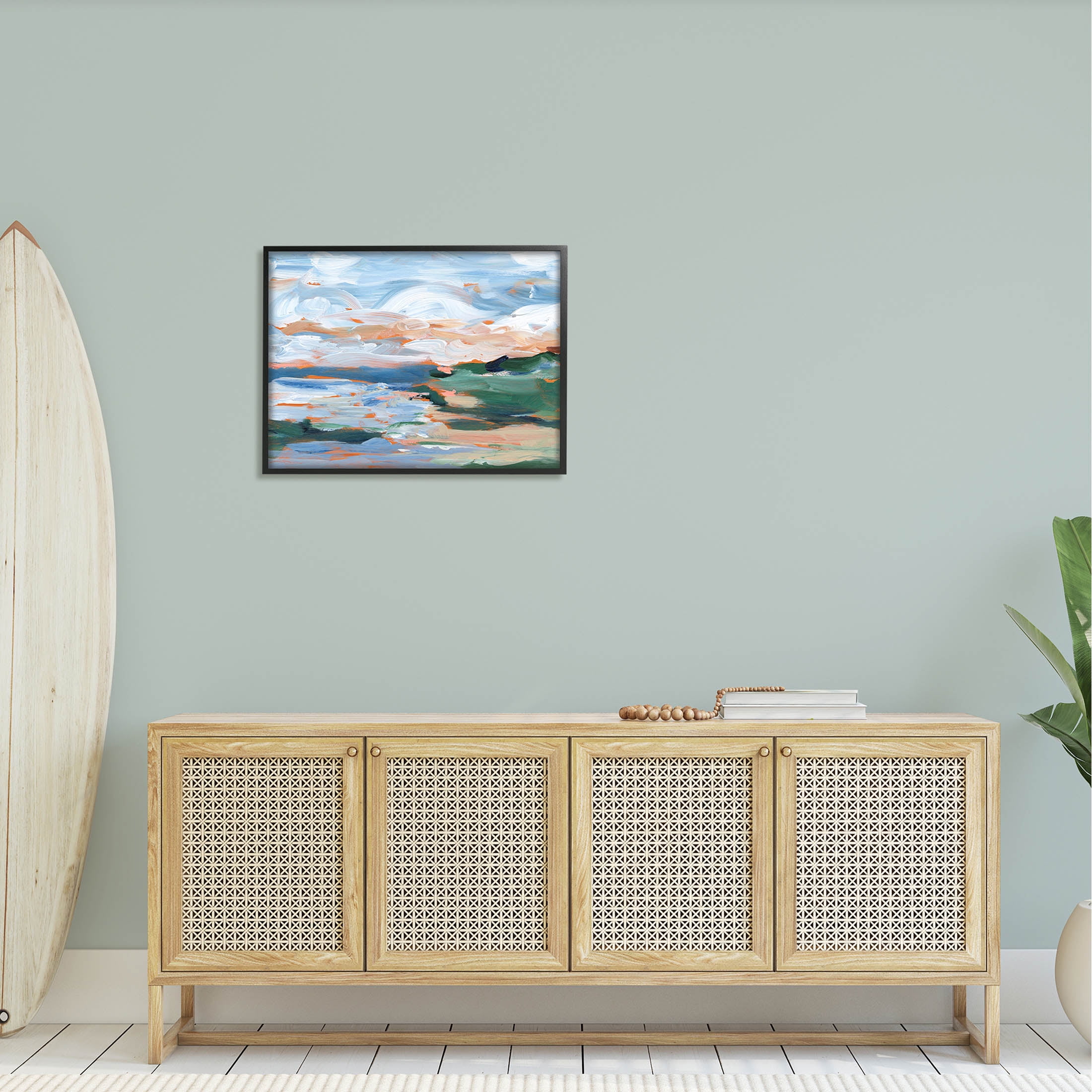 Seaside Modern Landscape Scene Landscape Painting Black Framed Art Print Wall Art