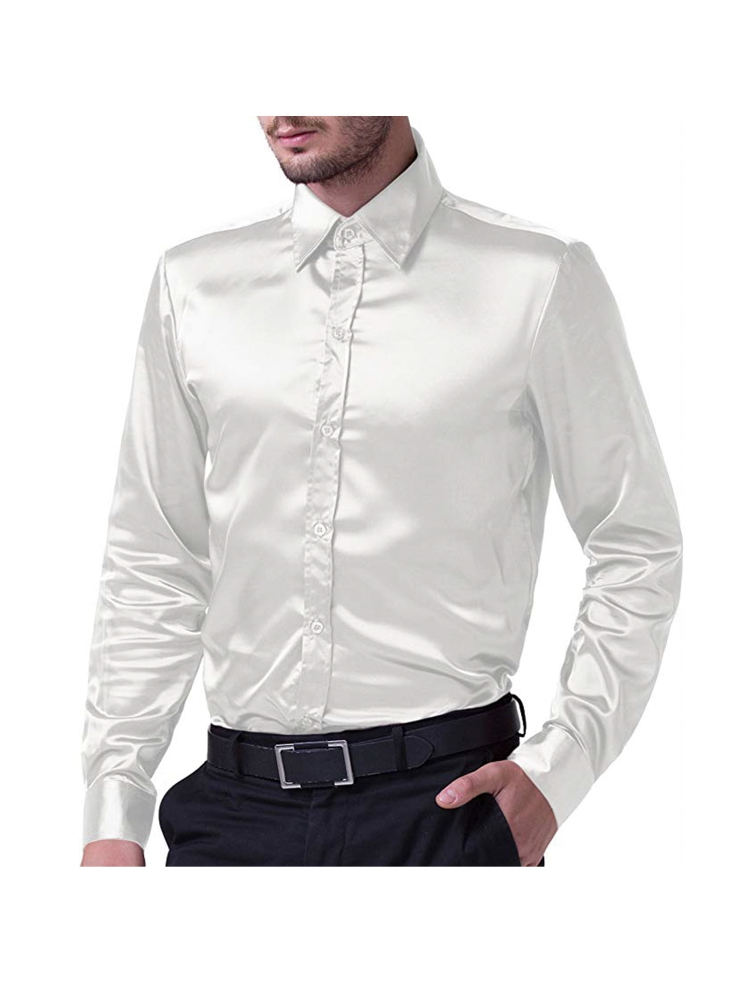 Tetyseysh Mens Satin Silk Shirt Long 