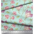 thumbnail image 2 of Soimoi Green Moss Georgette Fabric Leaves & Magnolia Floral Decor Fabric Printed Yard 42 Inch Wide, 2 of 3