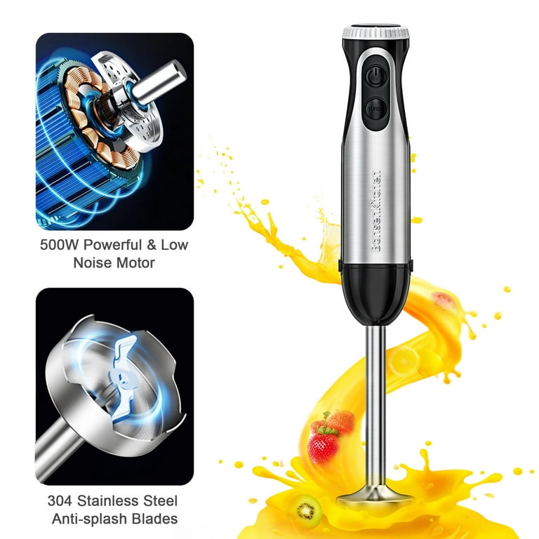 Bonsenkitchen Immersion Blender Handheld, Stainless Steel Hand Stick  Blender, 20-Speed Hand Blender, Free Warranty