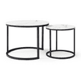 thumbnail image 6 of Set 2 Coffee Table Nesting White and gray top Black Frame Circular Round and Marble Pattern Wooden Tables, Living Room Bedroom Apartment Modern Industrial Simple Nightstand, 6 of 9
