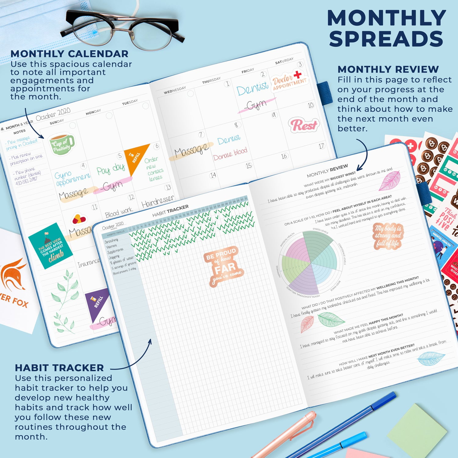 Clever Fox Medical Planner Daily - Medical Notebook, Health Diary, Wellness Journal & Logbook to Track Health - Self-Care Medical Journal - 3 Months, Undated, 7″ x 10.5″, Hardcover (Mystic Blue)