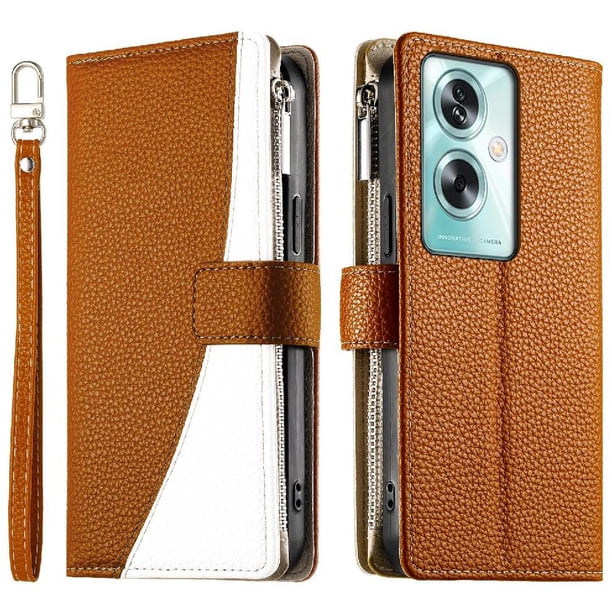 Funda cartera GANGXUN para OPPO A79 5G , cuero PU con tarjetero, cremallera, correa de mano, soporte y protección 572°