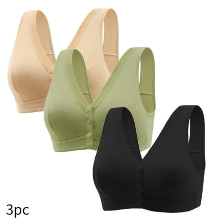 Itsame 3PC Bras for Women s Full Support Everyday Casual Bra Set Cotton Wireless Comfort Bralette Beige Size 4XL