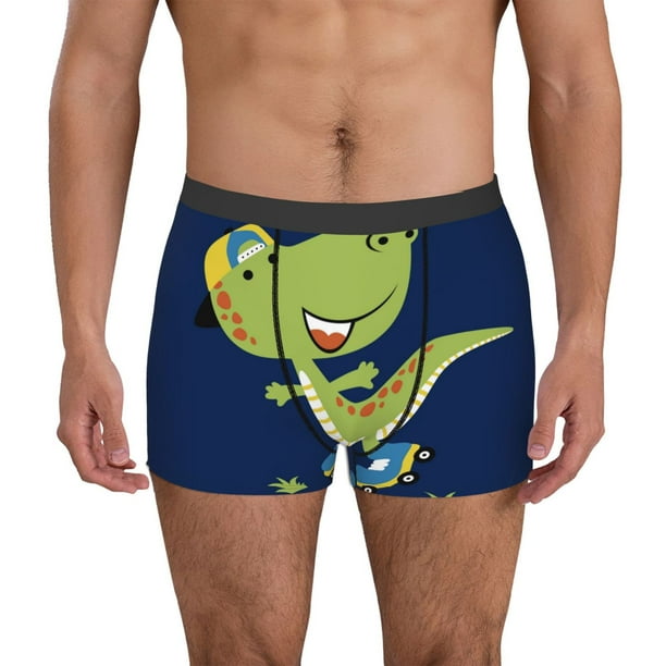 Fotbe Dino Playing Roller Skate Calzoncillos Tipo Boxer con Bolsa de Soporte Total para Hombre, X-Temp Fresco, Transpirable y de Secado Rápido-Small
