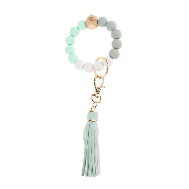 Pulsera con cuentas de silicona, llavero, pulsera con cuentas de silicona, llavero con borla de cuero para mujer, pulsera con cuentas de silicona, llavero, pulsera elástica, llavero con