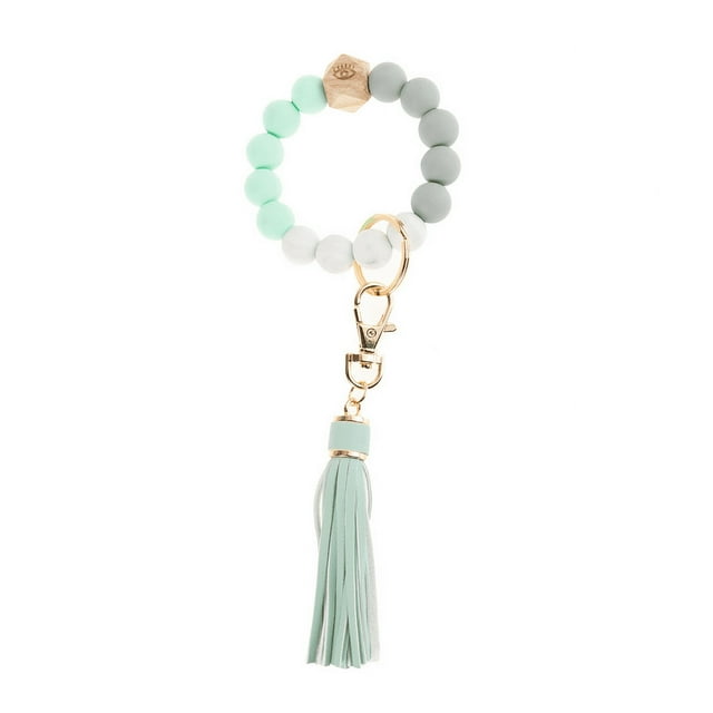 Pulsera con cuentas de silicona, llavero, pulsera con cuentas de silicona, llavero con borla de cuero para mujer, pulsera con cuentas de silicona, llavero, pulsera elástica, llavero con