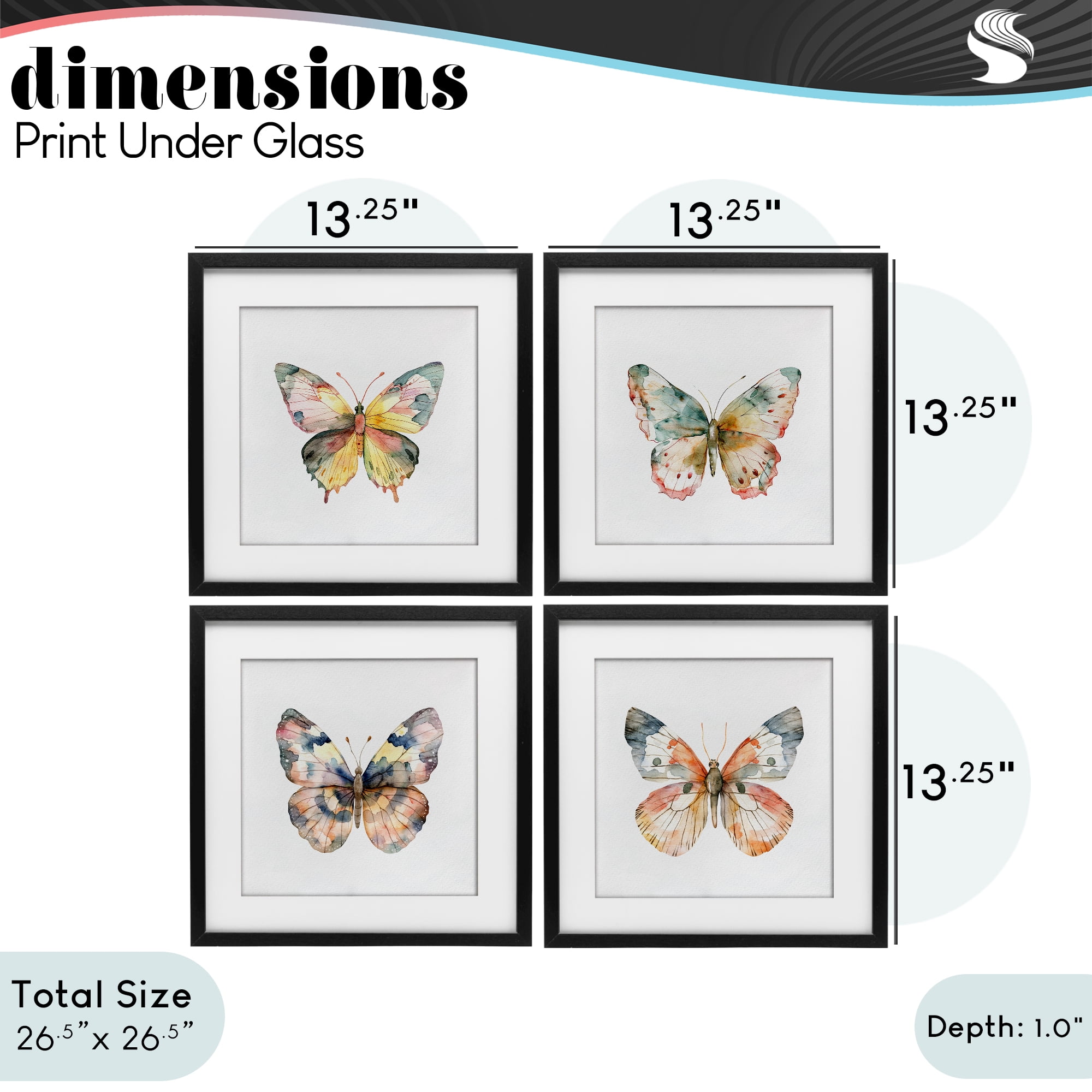 Stupell Industries Watercolor Butterfly Forms 4 Piece Black Framed Print Under Glass Set, design by Kim Allen
