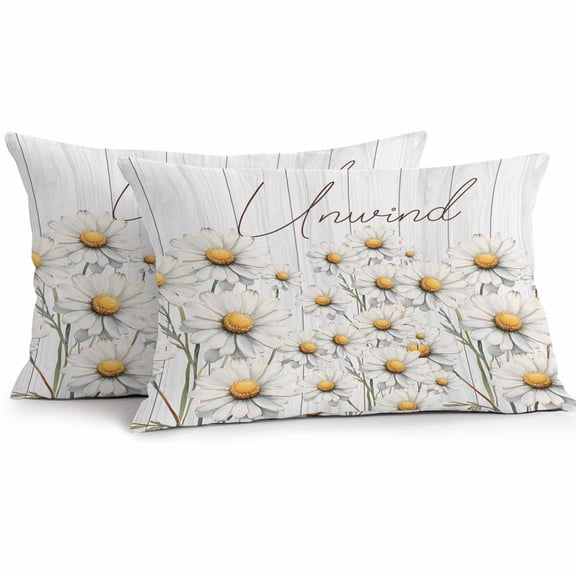 Daisy Outdoor Pillow Covers Pack of 2 Watercolor Flowers Vintage Wood Grain Waterproof Throw Pillow Covers Decorative Cushion Cases for Patio Garden Tent Balcony Couch 20x12 inch