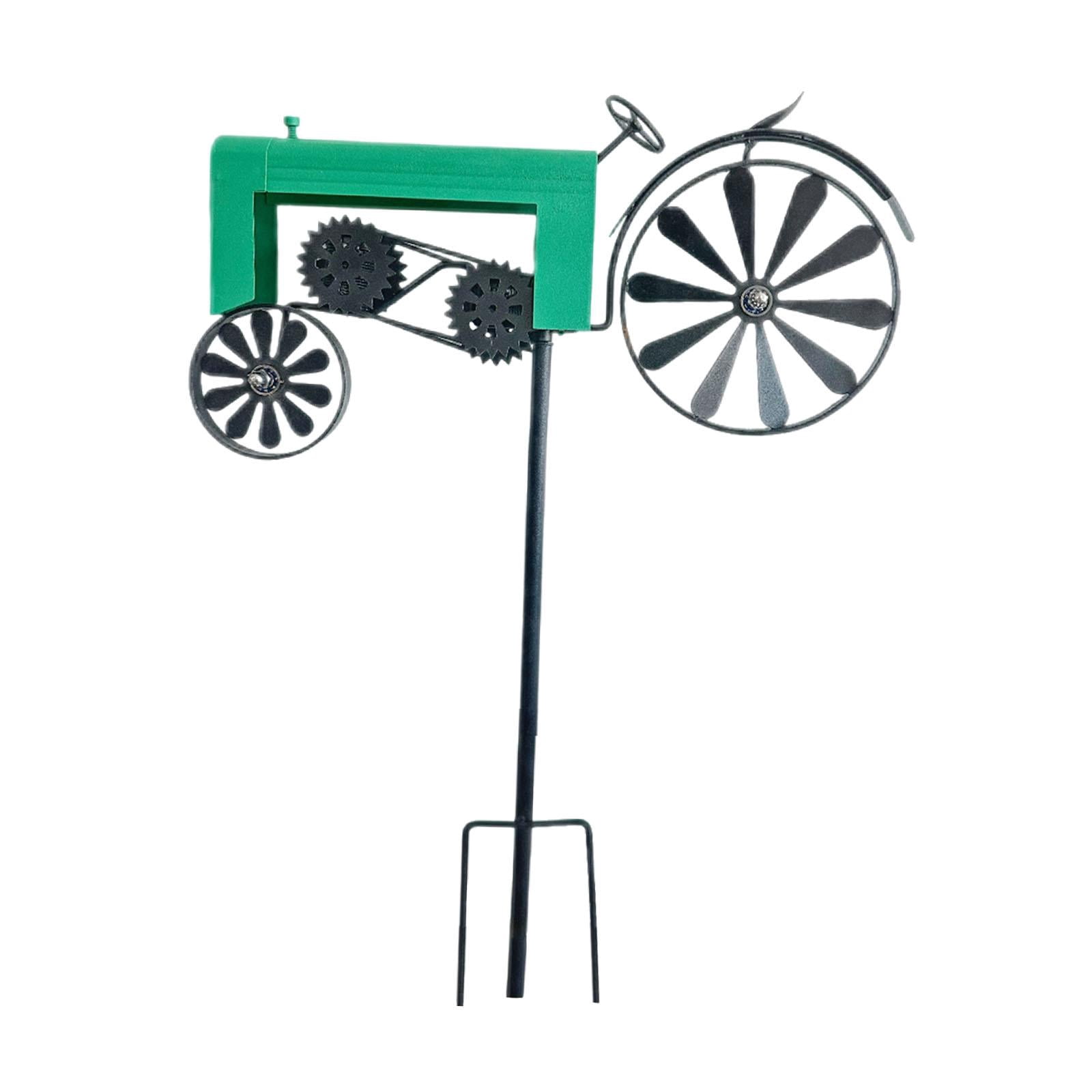 figatia Garden Tractor Windmill Ornament Iron Art Sculpture Vintage Tractor Wind Garden Stake for Home Yard Indoor Patio Path green