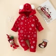 thumbnail image 2 of XDZJLR Baby Flannel Christmas Pajamas Boys Girls Toddler Kids Cute Solid Long Sleeves Xmas Cartoon Ear Hooded Romper Jumpsuit Outfits Sleepwear Red 3-6 Months, 2 of 7
