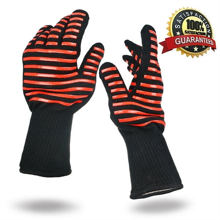 BBQ Grilling Gloves Heat Resistant 923°F Cooking Gloves Hot Food Gloves Anti-Slip Aramid Fiber (1 (Best Heat Resistant Gloves)