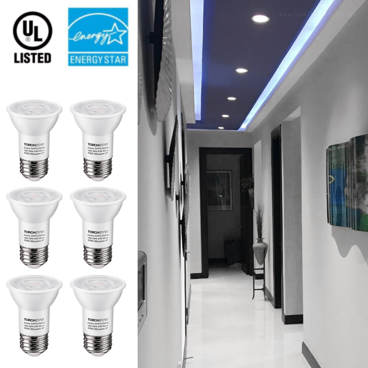 TORCHSTAR PAR20 LED Bulb,Spot Light Bulbs, Dimmable 8W=50W, Recessed Can Bulbs 5000K Daylight, E26 Medium Base Pack of 6