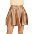 thumbnail image 6 of Women's Solid Faux Leather Flared Pleated Stretch Mini Skater Skirt, 6 of 7