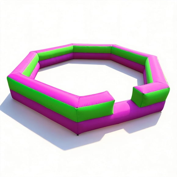 15FT Inflatable Gaga Ball Pit with Built-in Blower, Portable Gagaball Court for Indoor/Outdoor Sports, School/Family Activities Easy to Setup (GreenPurple)
