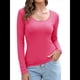 thumbnail image 3 of Camiseta Básica Ajustada con Cuello Redondo, y para Mujer Rosa Roja L, 3 of 9