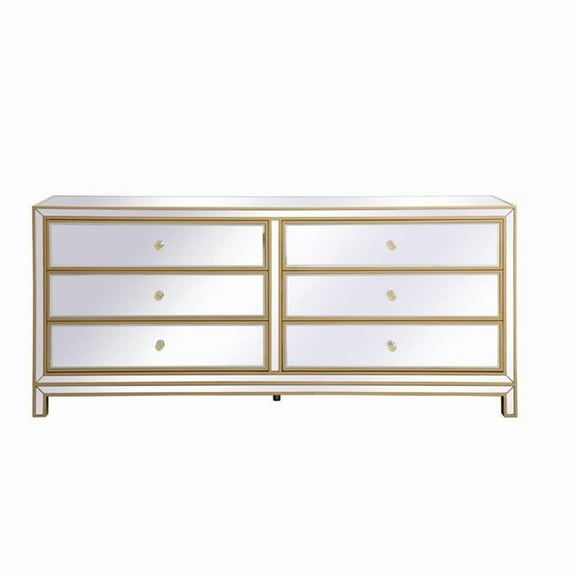 72 in. Reflexion Mirrored Six Drawer Chest, Gold