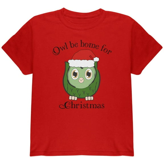 Owl I'll Be Home For Christmas Cute Funny Pun Youth T Shirt Red Youth X-SM