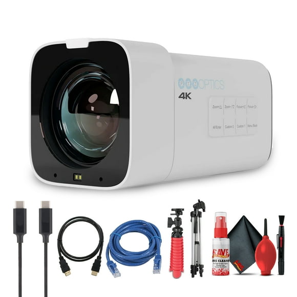 PTZOptics Studio 4K Caméra (Blanc) / Zoom Optique 12x / UHD60 / NDI/HX2 / Diffusion SRT / Caméra PTZ Pro pour Événements + Trépied + Câble HDMI + Plus