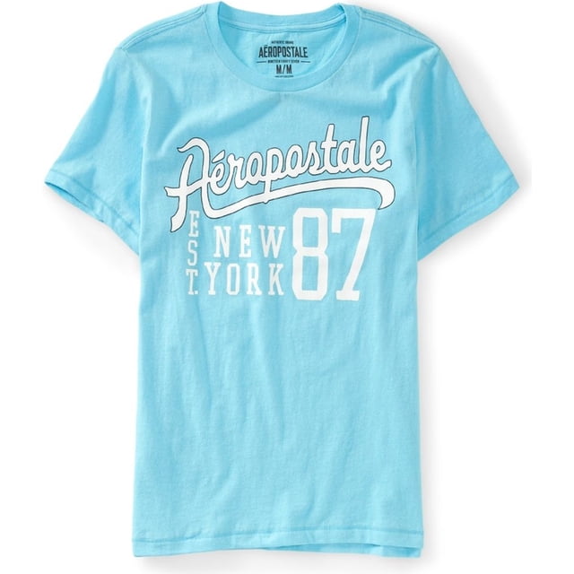 Aeropostale Script New York 87 Camiseta gráfica para hombre, azul, extragrande Aeropostale Camiseta gráfica