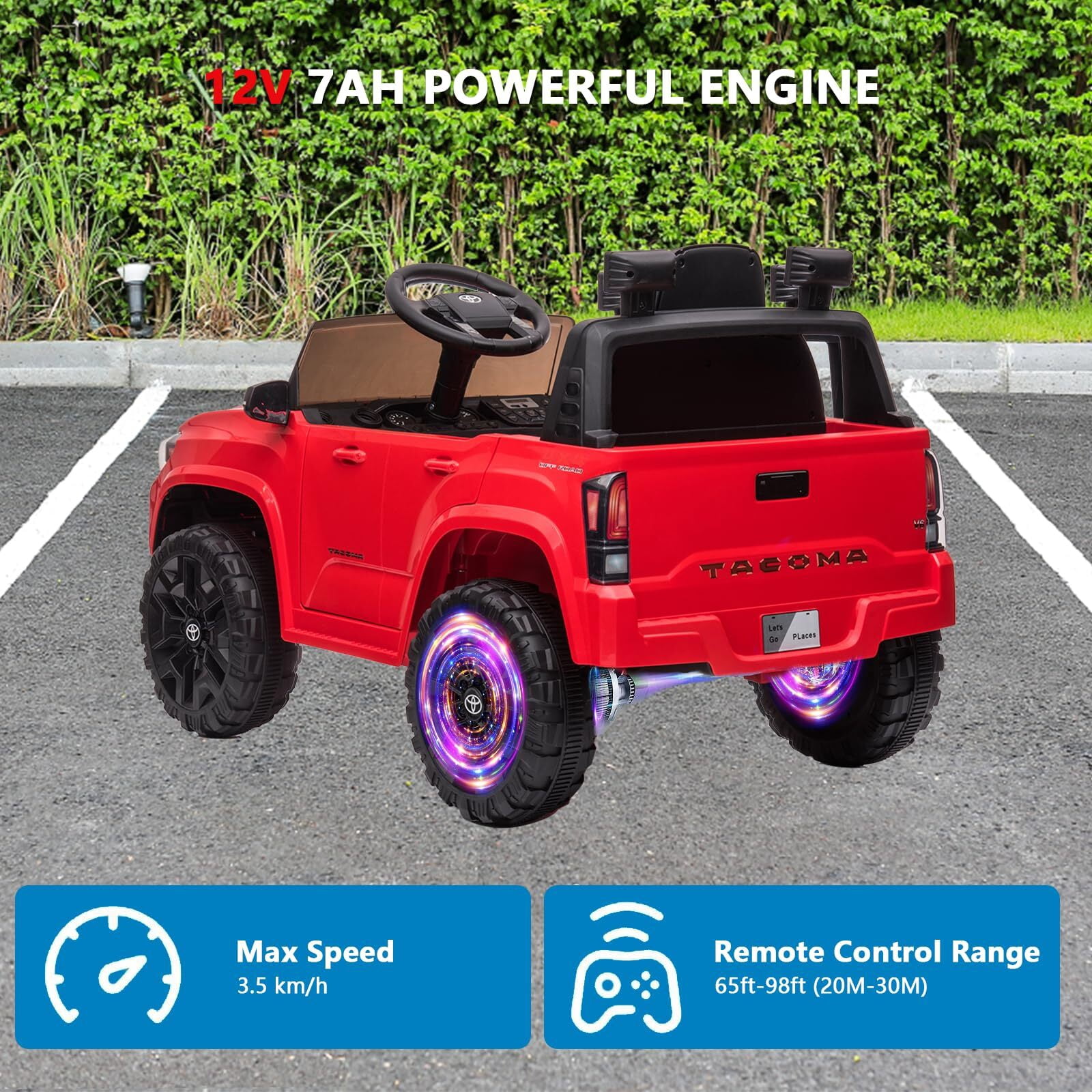 Sakiyr Licensed Toyota Tacoma 12V Kids Ride On Car, Kids Electric Vehicles with Parent Remote Control Spring Suspension Safety Belt, Soft Start, Led Headlight, Age for 37-72 Months