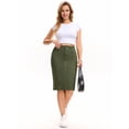 thumbnail image 7 of DARING DIVA Women's Jean Back Slit Stretch Below Knee Length Denim Skirts XL Army Green, 7 of 7