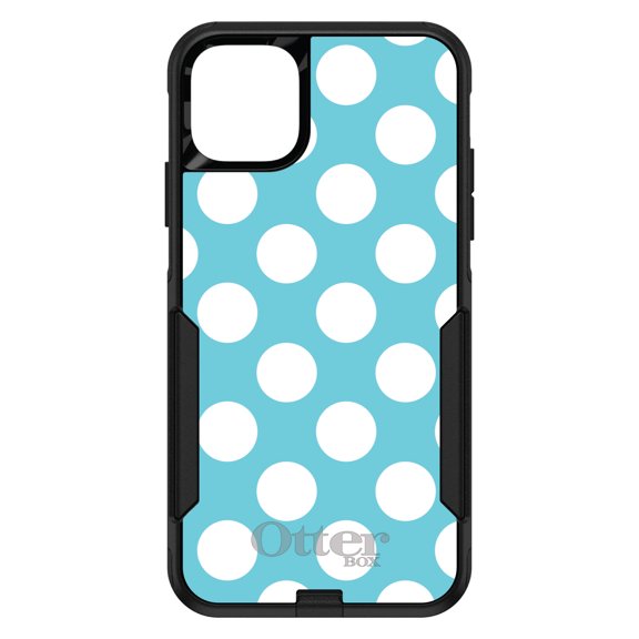 DistinctInk OtterBox Commuter Custom Case for Apple iPhone 15 (6.1" Screen) - White & Blue Polka Dots - Wireless Charging Compatible
