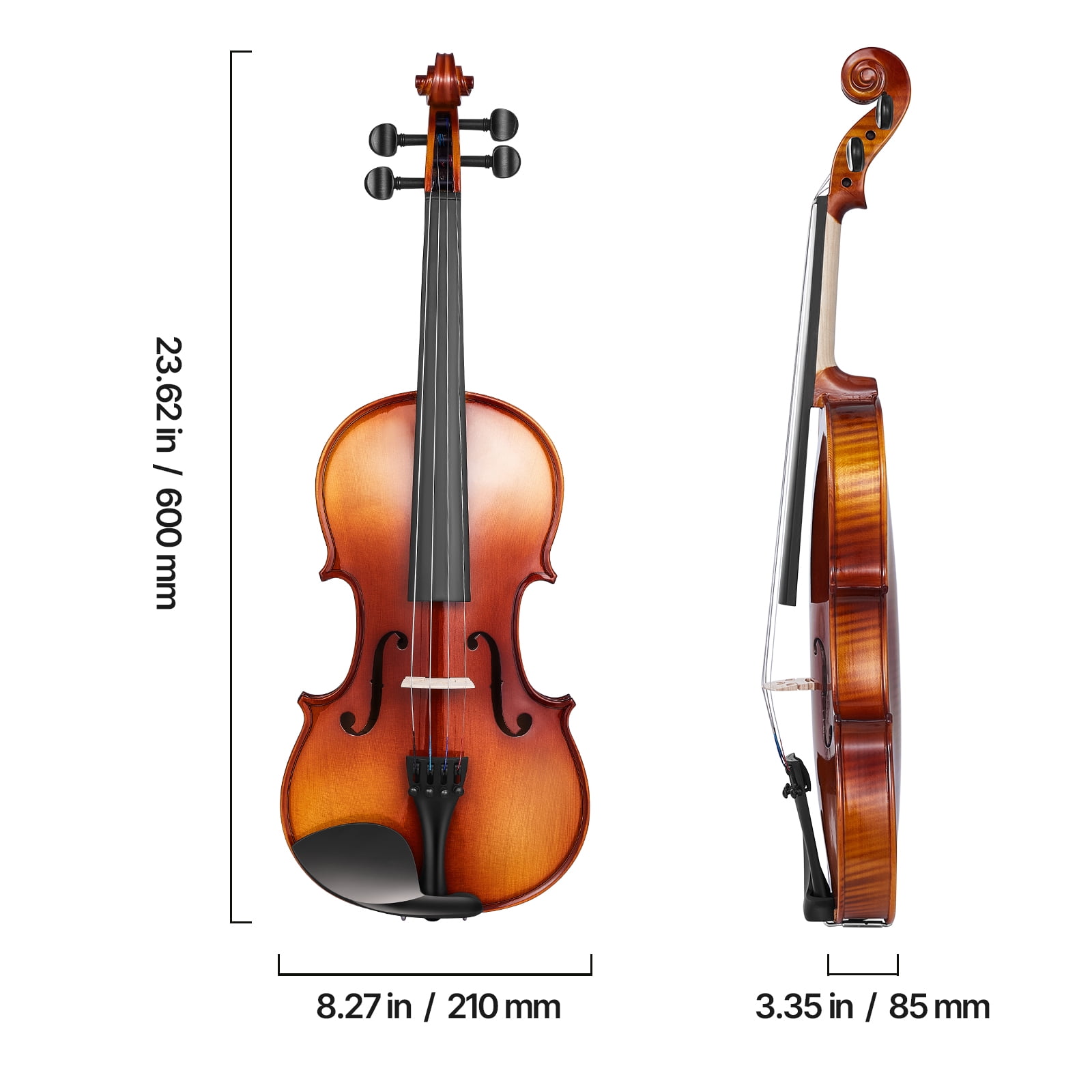 KFFKFF 4/4 Full-Size Violin for Adults, Complete Beginner Set with Case, Rosin, Bow, Shoulder Rest, Bridge, and Extra Strings, Solid Wood Instrument with Glossy Brown Finish