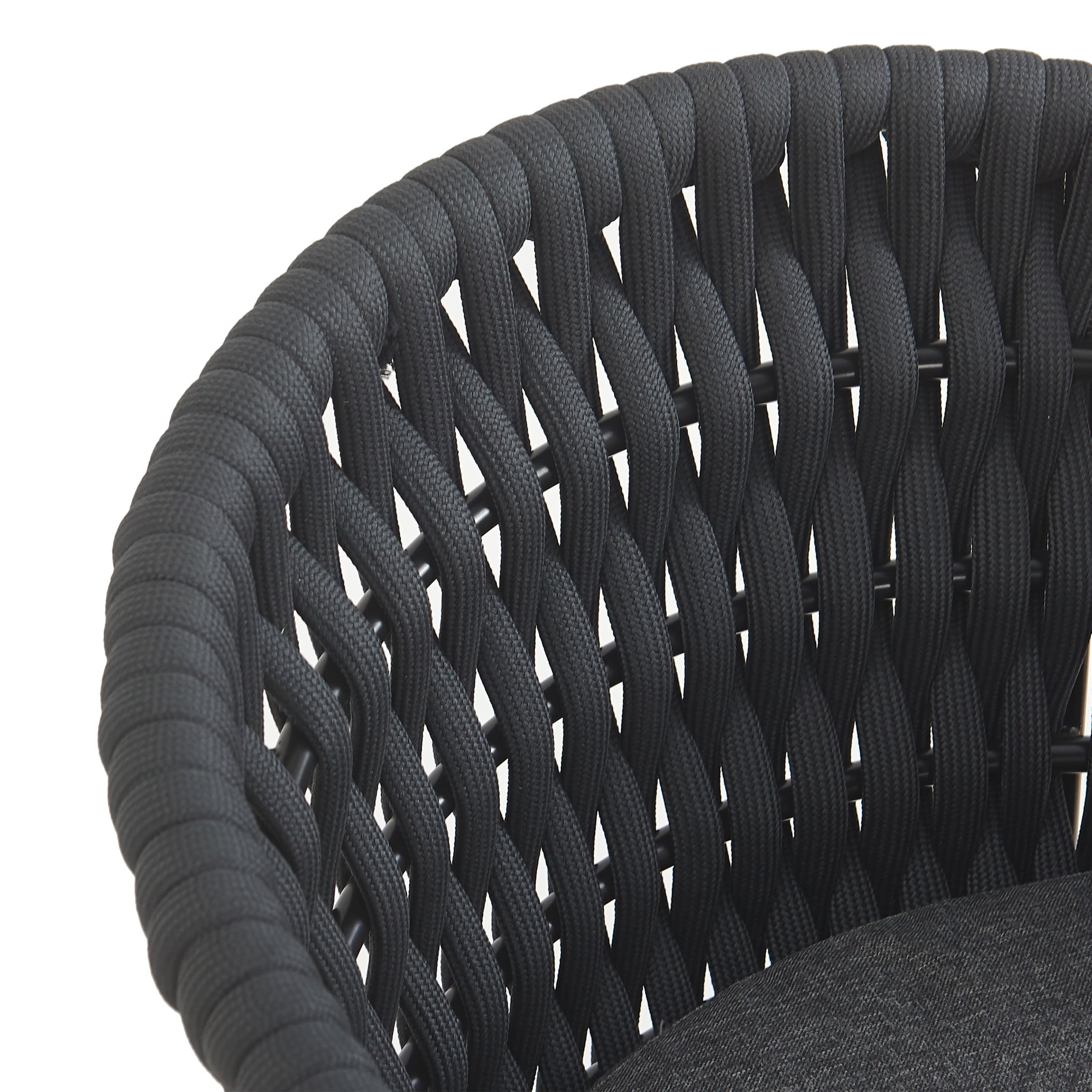 Christopher Knight Home Outdoor Patio Dining Chairs with Metal Frame, Rope Back and Dark Gray Cushions, Set of 4
