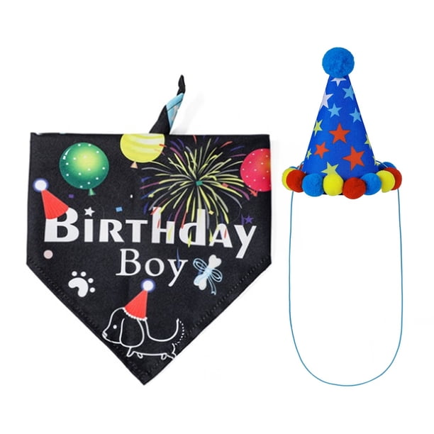 Conjunto de gorro y bandana para cumpleaños de perro, suministros para fiestas de cumpleaños de cachorros, gorro y bufanda para cumpleaños de perro, para perros pequeños y medianos.