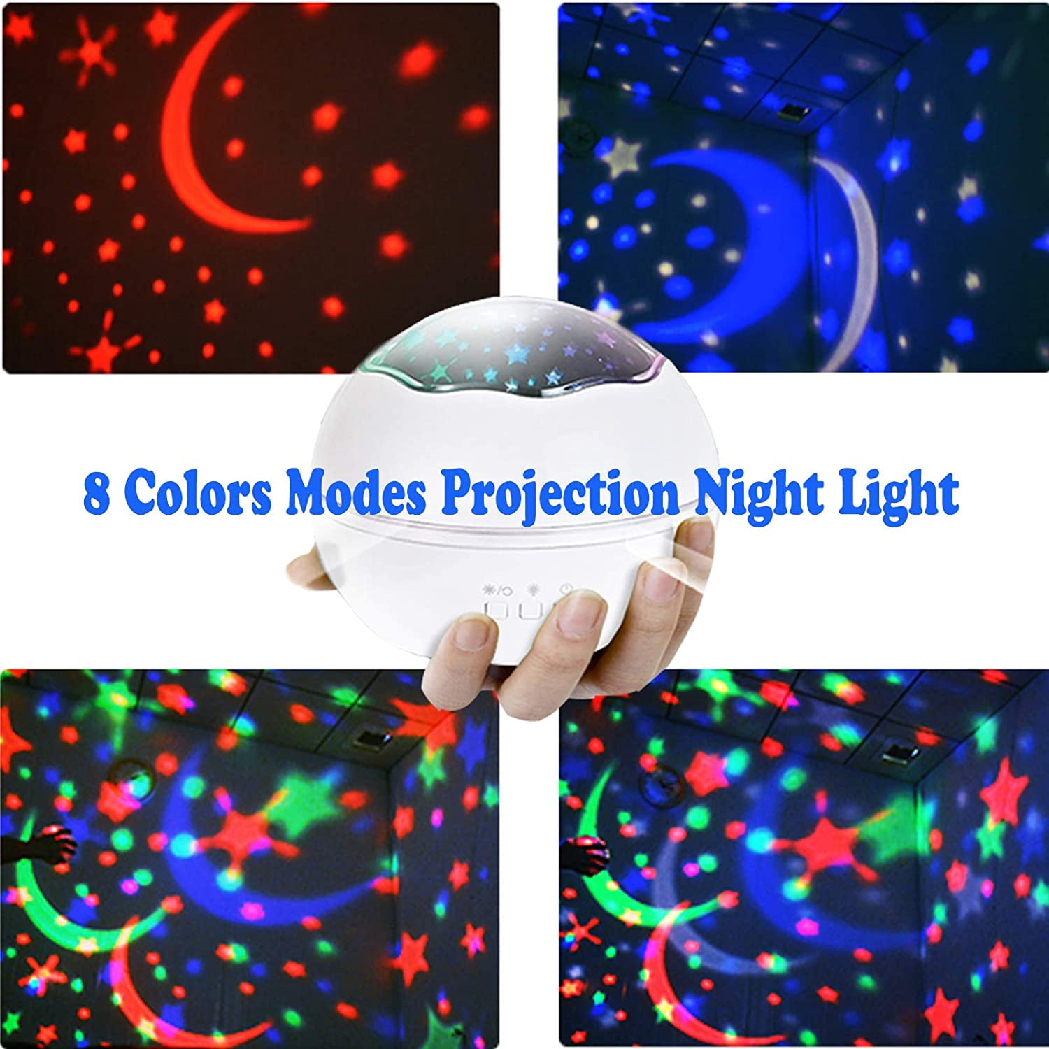 Night Light for Kids Baby Star Night Light Projector Lamp 360 Degree Rotating 2 in 1 Ocean Starry Night Light Projector 8 Colors Changing Light for Kids Boys Girls Bedroom Party Birthday White