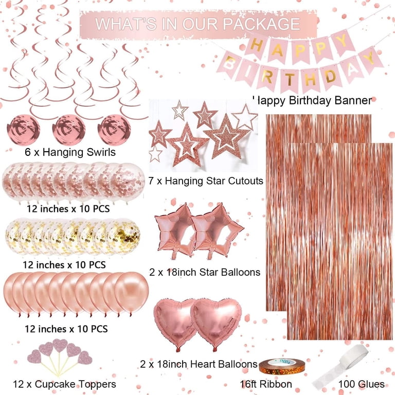 225 PC Rose Gold Birthday Party Decorations Kit for Girls...