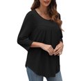 thumbnail image 6 of Ronuti 3/4 Length Sleeve Womens Tops Crew Neck Pleated Blouses For Women Dressy Casual Tunic Shirts, 6 of 7