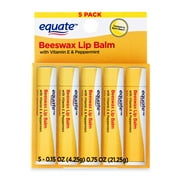 Equate Beeswax Lip Balm with Vitamin E & Peppermint, 0.75 oz, 5 Count