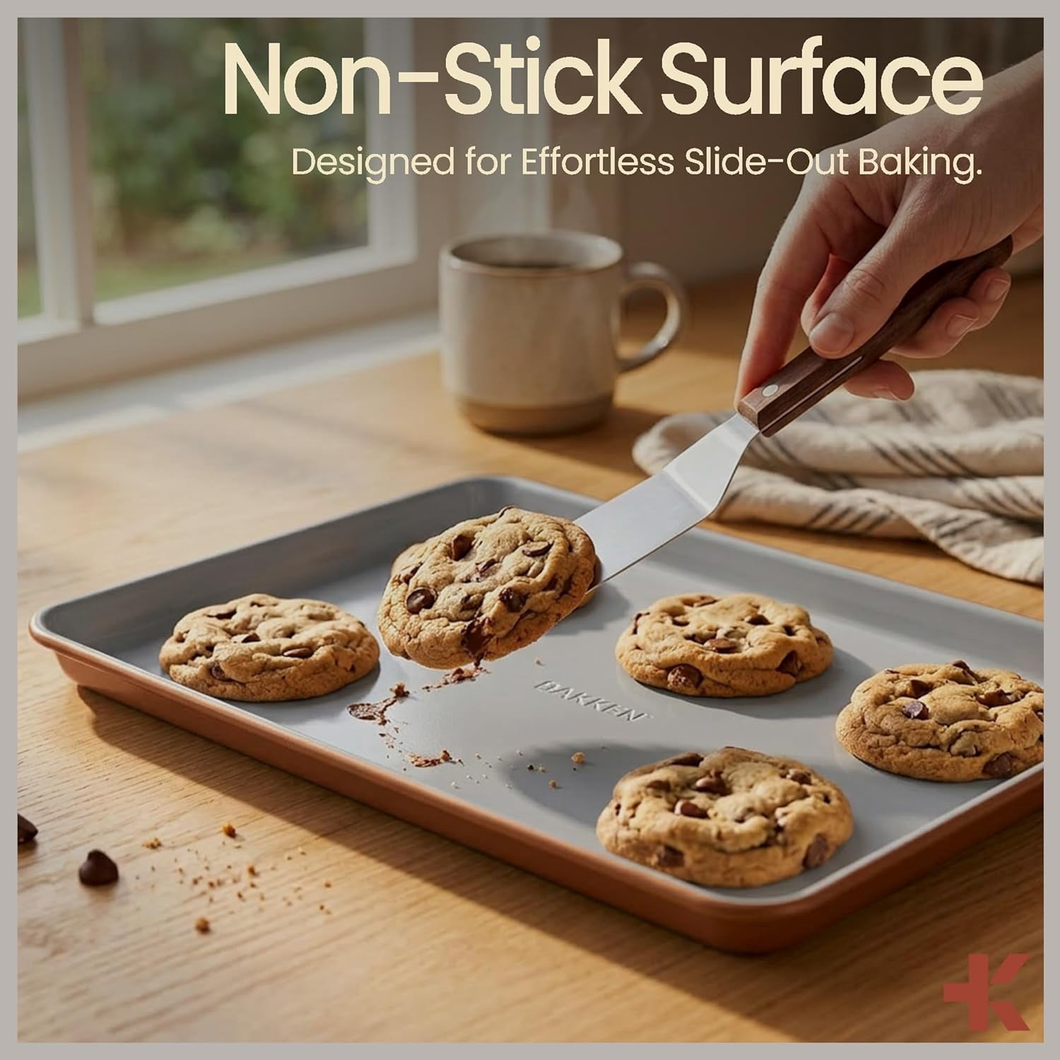 BAKKEN 8-Piece Stackable Bakeware Set, Ceramic Nonstick Oven-Safe Baking Sheets and Pans with Cooling Rack, Ergonomic Handles