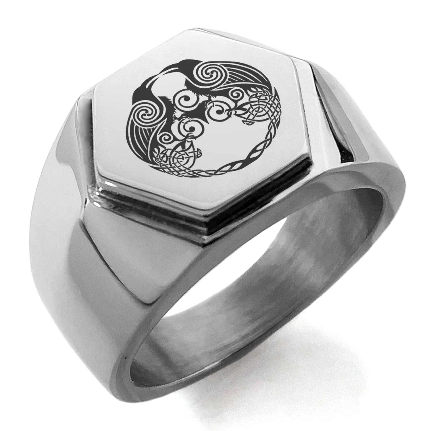 Double Ring with Two Ravens Huginn and Muninn Ring