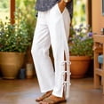 thumbnail image 2 of Zjunqe Summer Women Cotton Linen Pants Casual High Waist Comfy Lightweight Gauze Pants with Pockets Beach Vacation Trousers Bow Tie Side Wide Leg Lounge Bottom Loose Fit Going Out Pants White L, 2 of 5