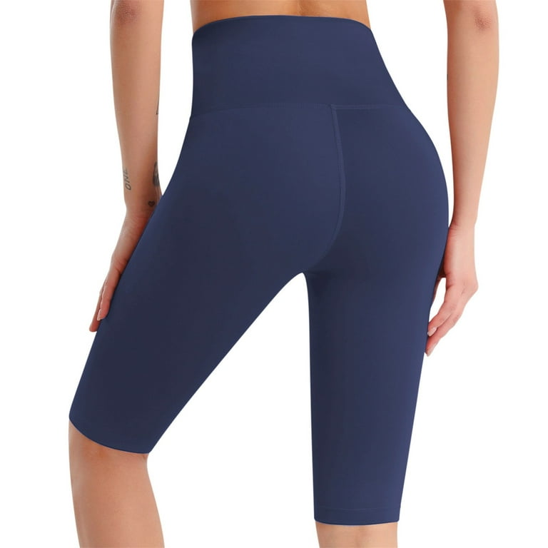 xinqinghao yoga leggings for women women high waist tight sports elastic  solid color fitness yoga knee length pants women yoga pants blue m