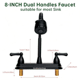 thumbnail image 2 of RV Kitchen Faucet,RV Camper Faucet Non-Metallic with 2 Handles Flexible Spout 360 Swivel 2-Function Sprayer for Campers,Trailers,Motorhomes,Fits 2-hole/3-hole 8-inch sinks,Matte Black, 2 of 7