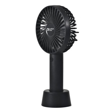 Comfort Zone 4” 3-Speed Handheld Rechargeable Fan - Lithium Ion Battery Operated  Micro USB Cable - Powerful  Mini Hand Fan - Lightweight  Black