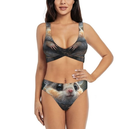Zeuib Cute Fat Ball Branch High Waisted Tummy Control Bikini Set - Knot Front Push Up Top & Cheeky Thong Bottom  Two-Piece Swimsuit for Women-Medium