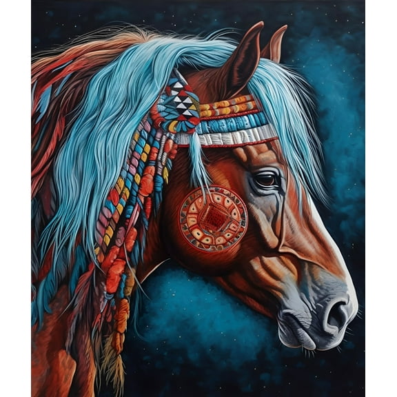 Paint by Numbers Kit for Adults -Indian Horse - on Canvas with Brushes Acrylic Pigment DIY Oil Painting for Home Wall Decor (40x50cm/16x20 inch)-