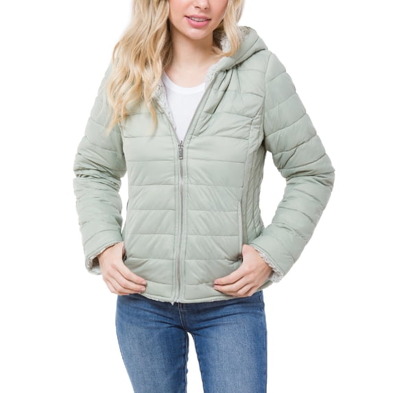 MixMatchy Women's Solid Long Sleeve Side Pockets Hooded Junior Sized Zipper Closure Reversible Jacket